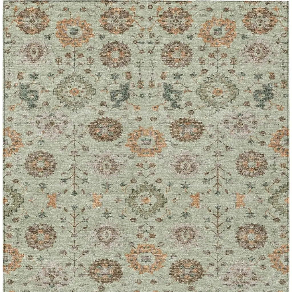 9' X 12' Green And Khaki Geometric Washable Indoor Outdoor Area Rug Homeroots Outdoor
