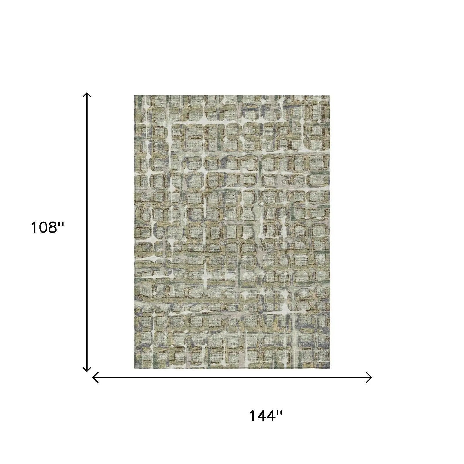 9' X 12' Green And Khaki Geometric Washable Indoor Outdoor Area Rug Homeroots Outdoor