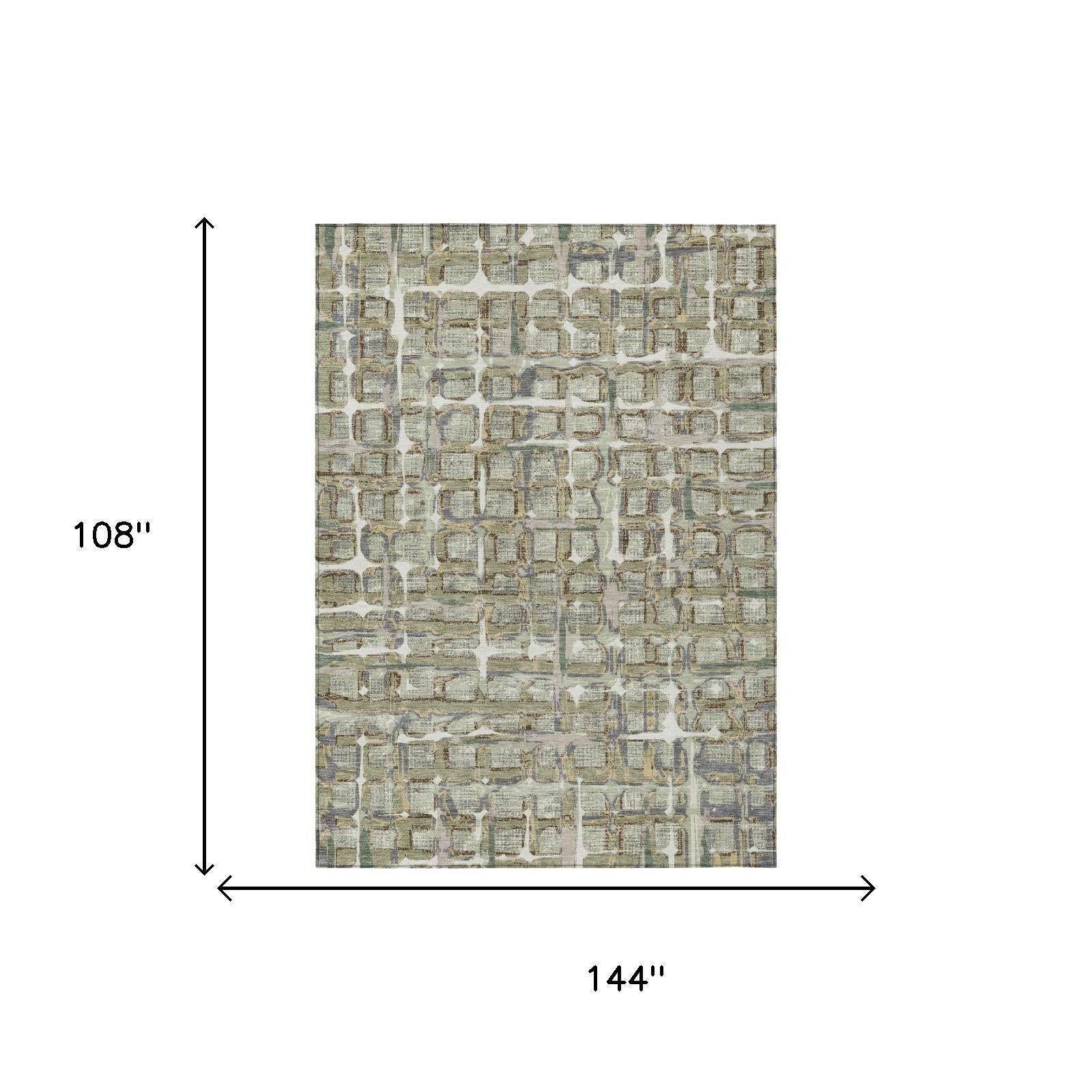 9' X 12' Green And Khaki Geometric Washable Indoor Outdoor Area Rug Homeroots Outdoor
