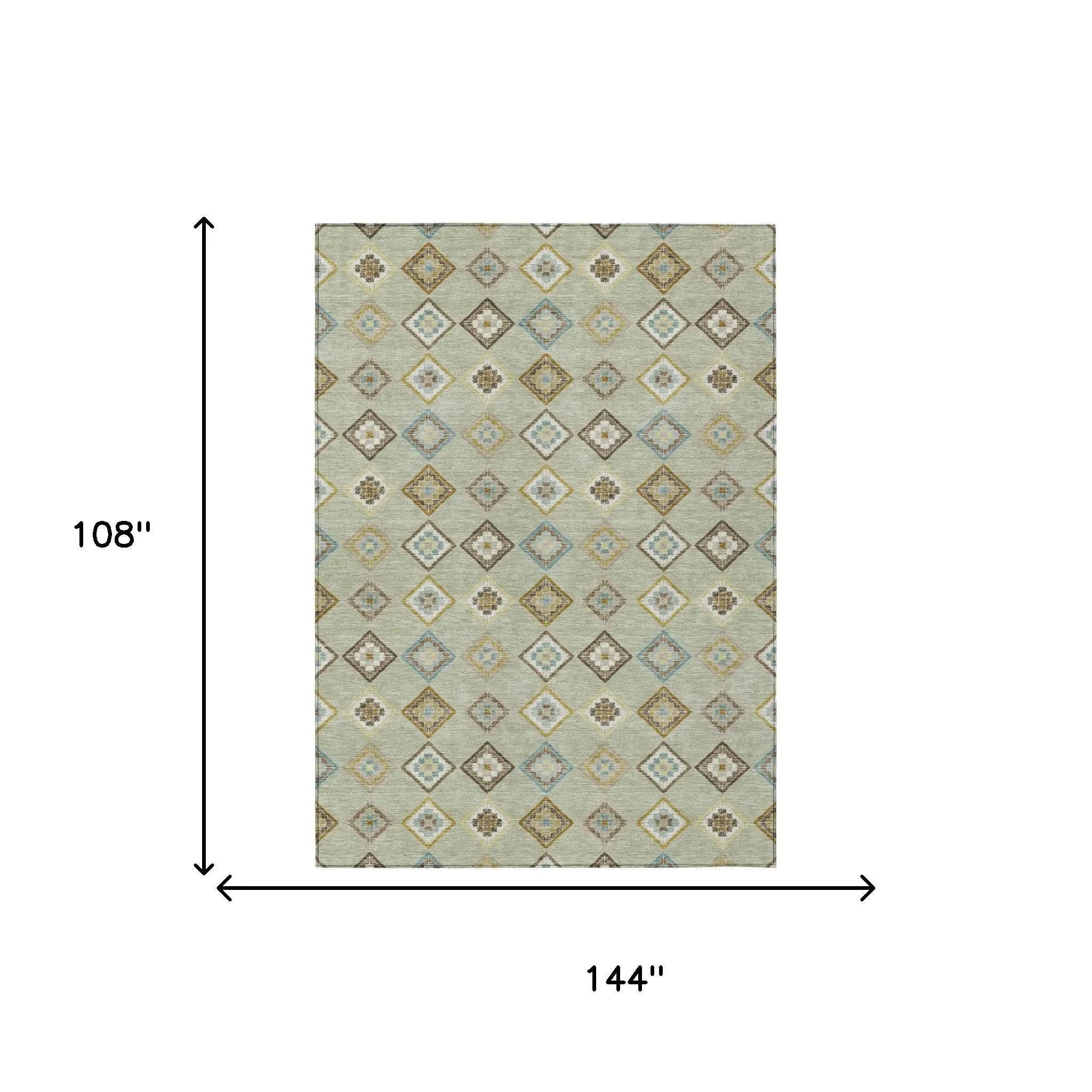 9' X 12' Green And Khaki Geometric Washable Indoor Outdoor Area Rug Homeroots Outdoor