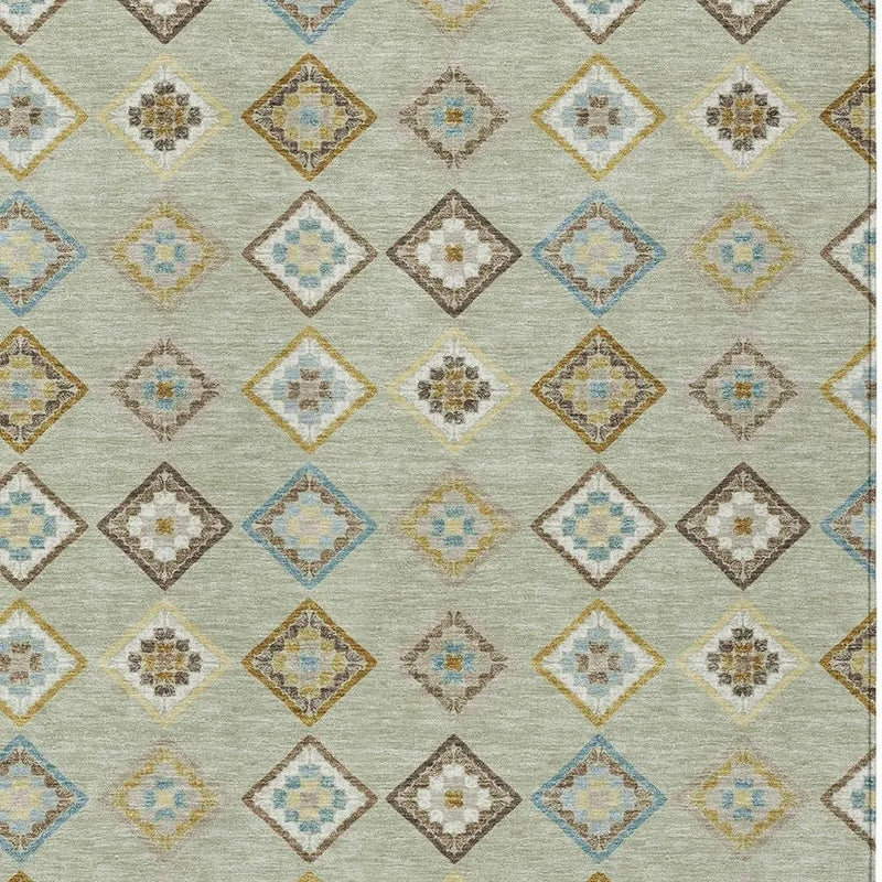 9' X 12' Green And Khaki Geometric Washable Indoor Outdoor Area Rug Homeroots Outdoor