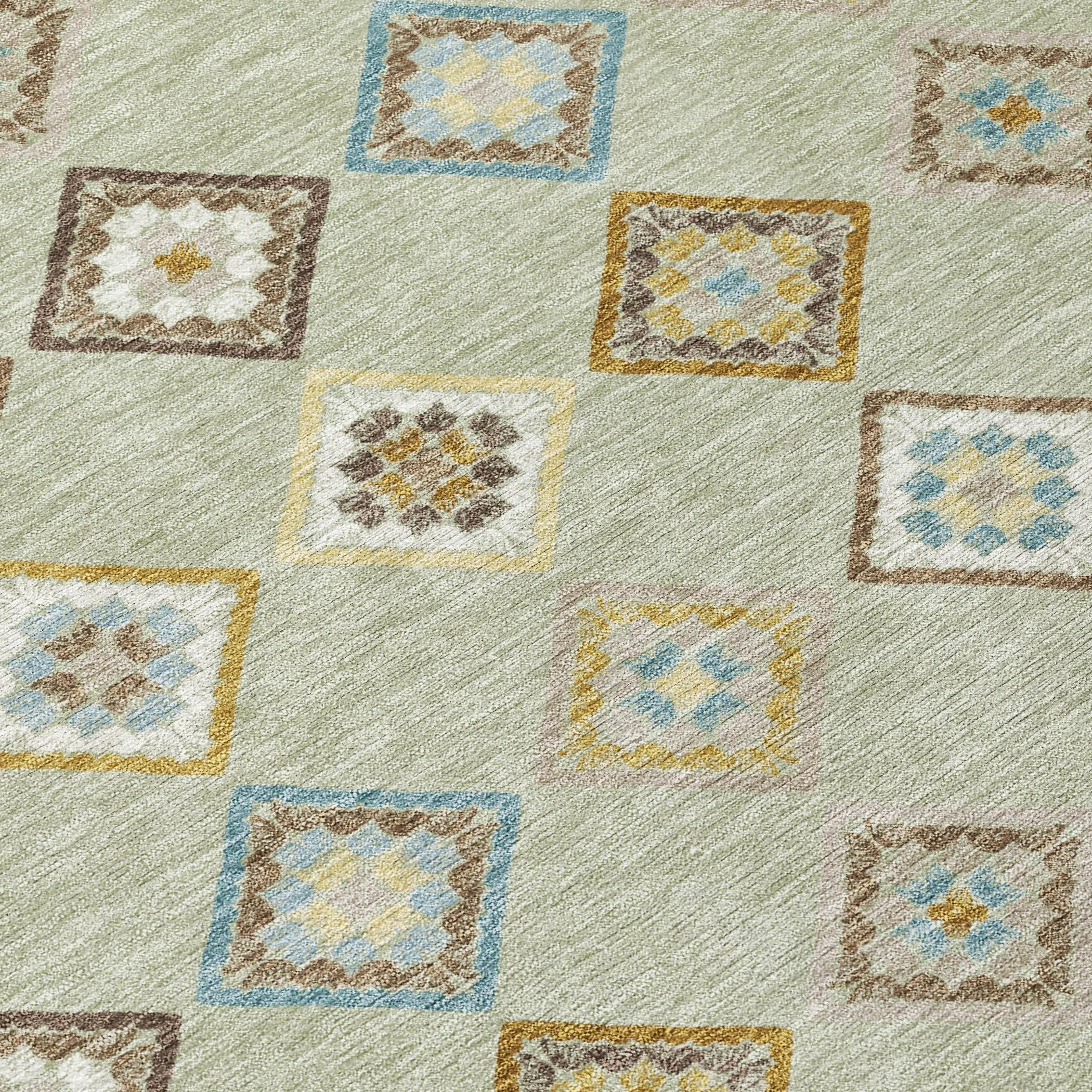 9' X 12' Green And Khaki Geometric Washable Indoor Outdoor Area Rug Homeroots Outdoor