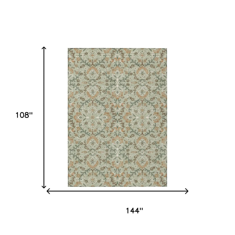 9' X 12' Green And Khaki Geometric Washable Indoor Outdoor Area Rug Homeroots Outdoor