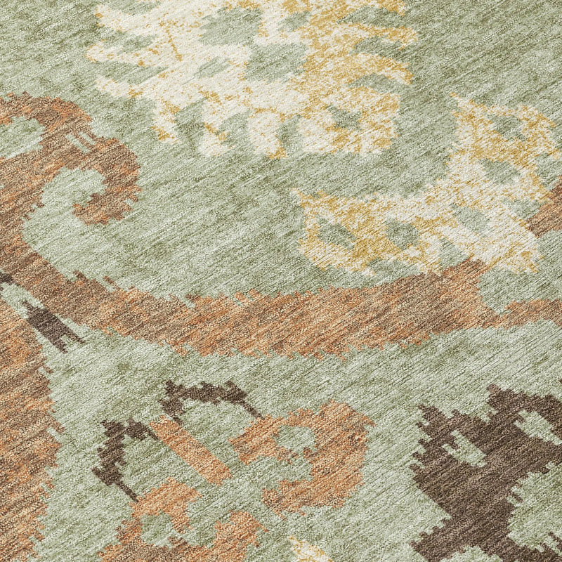9' X 12' Green And Khaki Ikat Washable Indoor Outdoor Area Rug Homeroots Outdoor