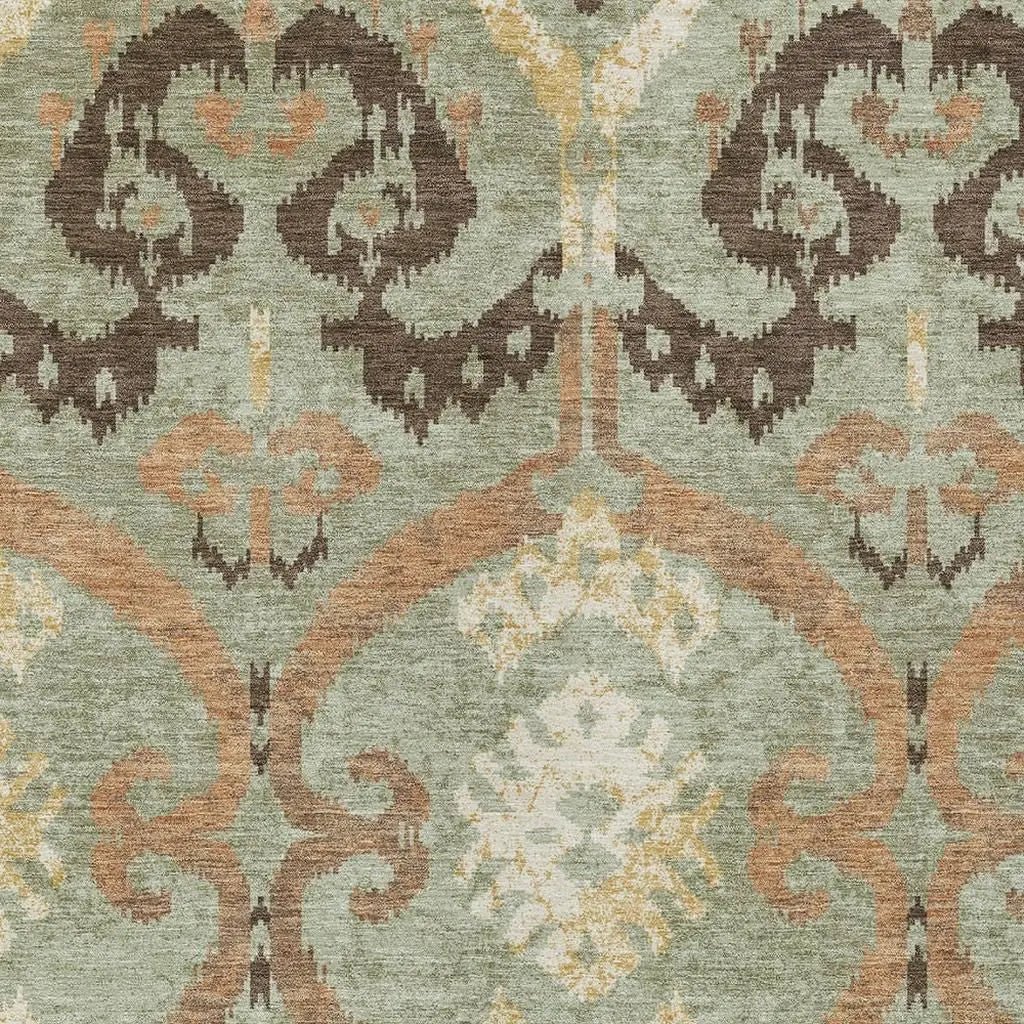 9' X 12' Green And Khaki Ikat Washable Indoor Outdoor Area Rug Homeroots Outdoor