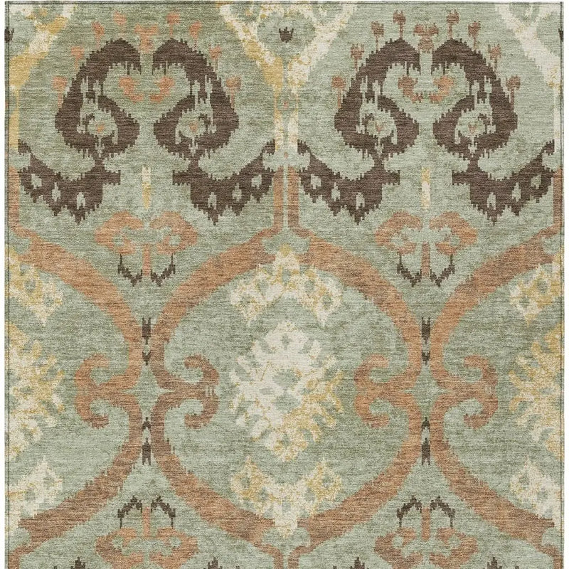 9' X 12' Green And Khaki Ikat Washable Indoor Outdoor Area Rug Homeroots Outdoor