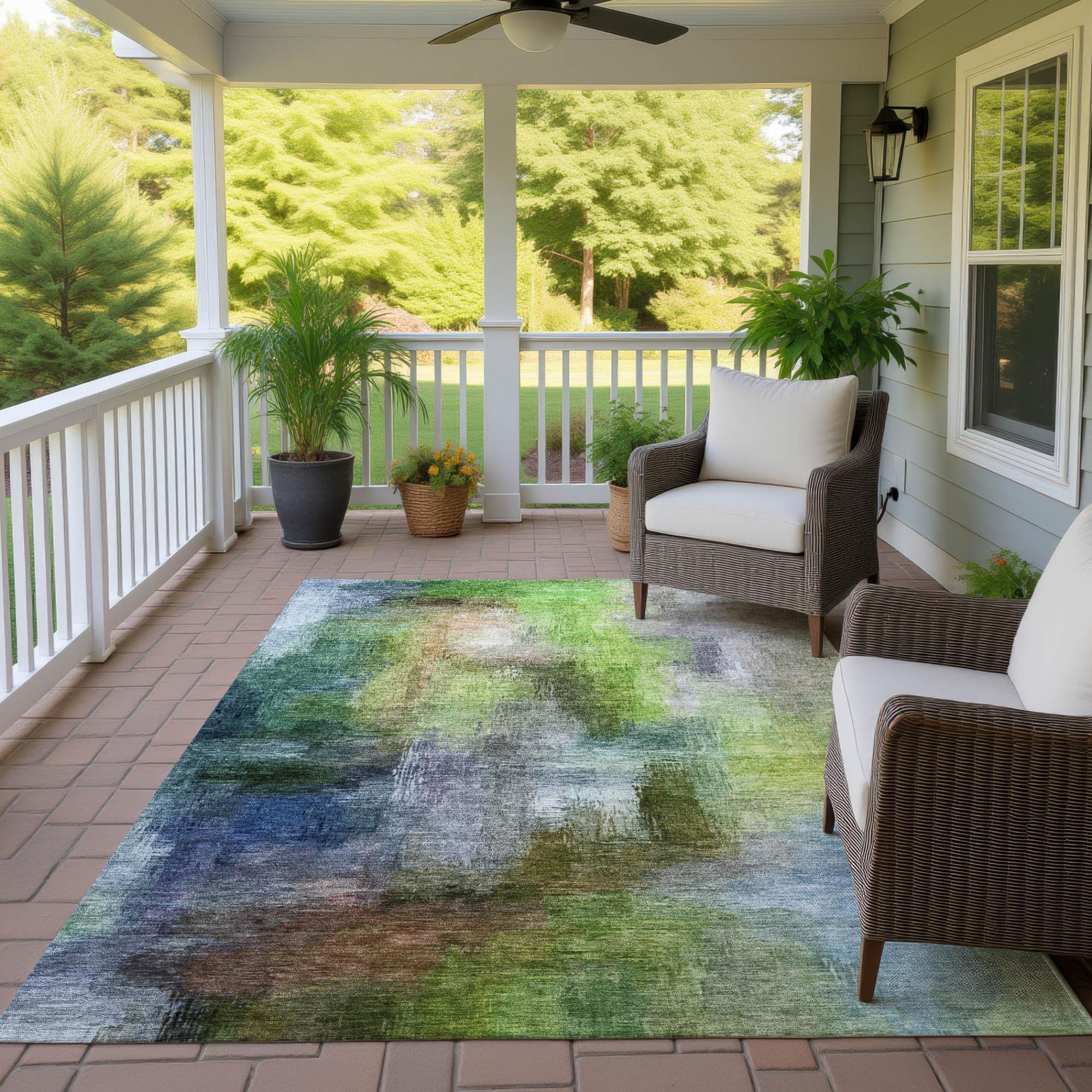 9' X 12' Green And Lime Green Abstract Washable Indoor Outdoor Area Rug Homeroots Outdoor