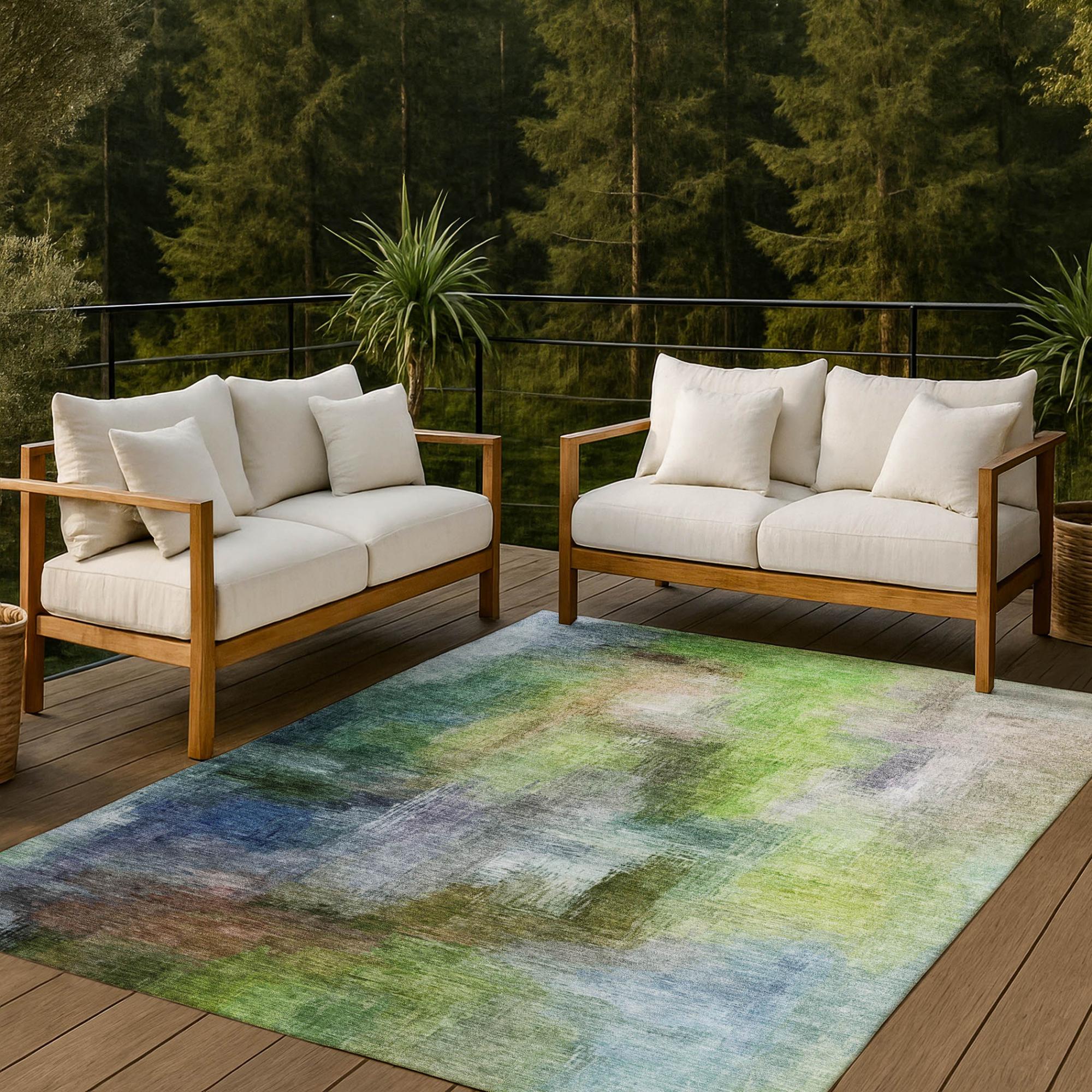 9' X 12' Green And Lime Green Abstract Washable Indoor Outdoor Area Rug Homeroots Outdoor