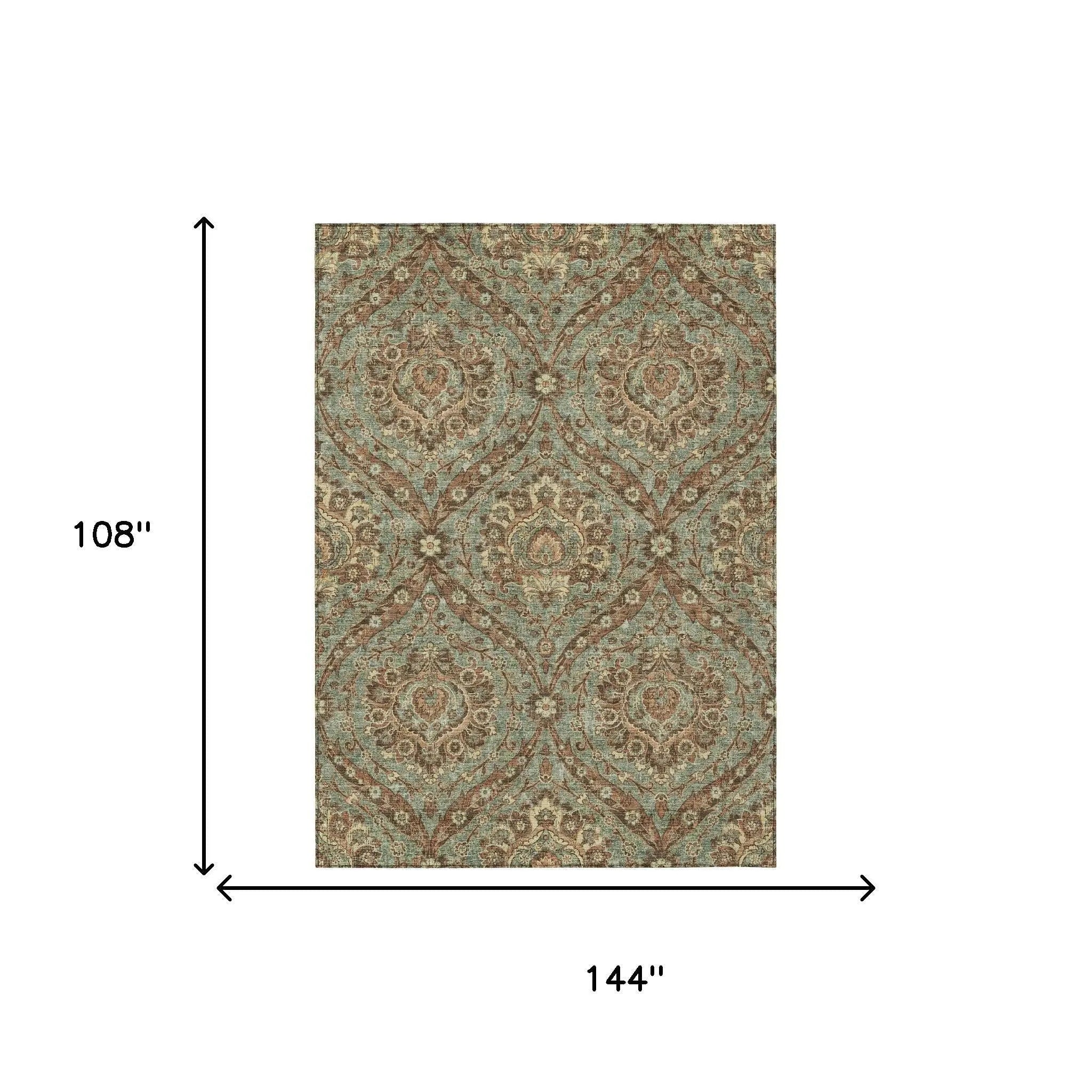 9' X 12' Green And Linen Floral Washable Indoor Outdoor Area Rug Homeroots Outdoor