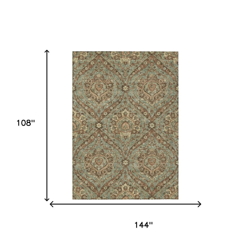 9' X 12' Green And Linen Floral Washable Indoor Outdoor Area Rug Homeroots Outdoor