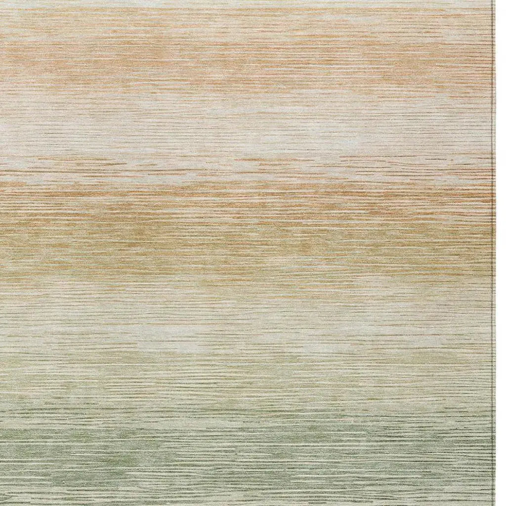 9' X 12' Green And Linen Striped Washable Indoor Outdoor Area Rug Homeroots Outdoor