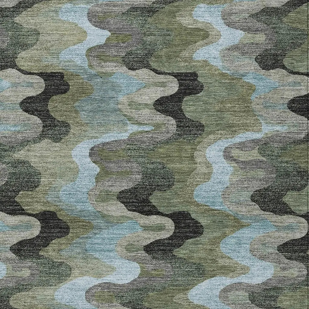9' X 12' Green And Olive Green Abstract Washable Indoor Outdoor Area Rug Homeroots Outdoor