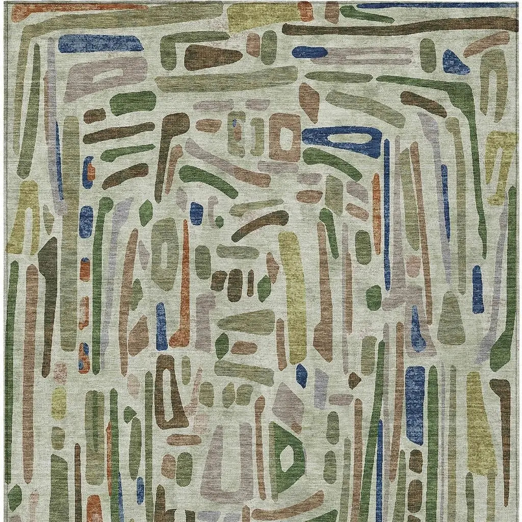 9' X 12' Green And Olive Green Abstract Washable Indoor Outdoor Area Rug Homeroots Outdoor