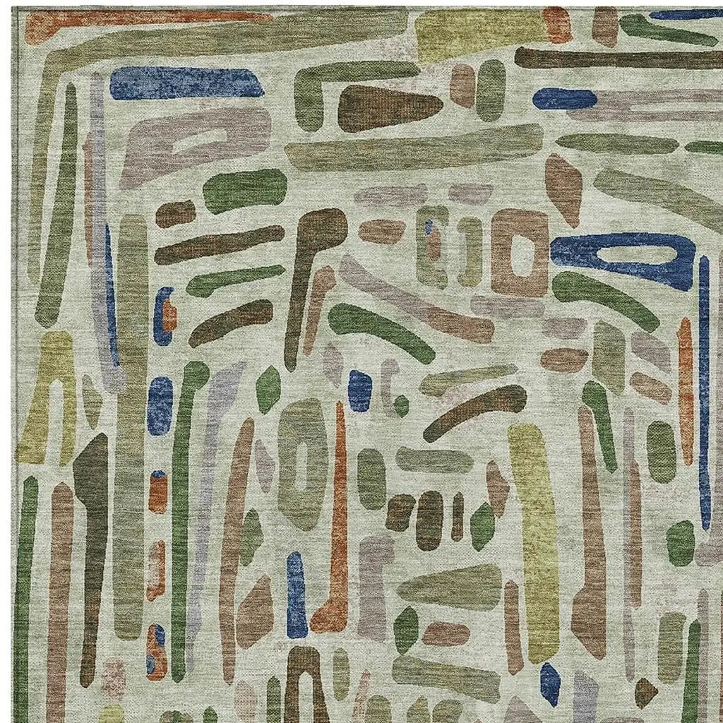 9' X 12' Green And Olive Green Abstract Washable Indoor Outdoor Area Rug Homeroots Outdoor