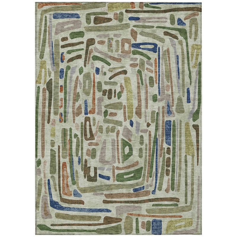 9' X 12' Green And Olive Green Abstract Washable Indoor Outdoor Area Rug Homeroots Outdoor