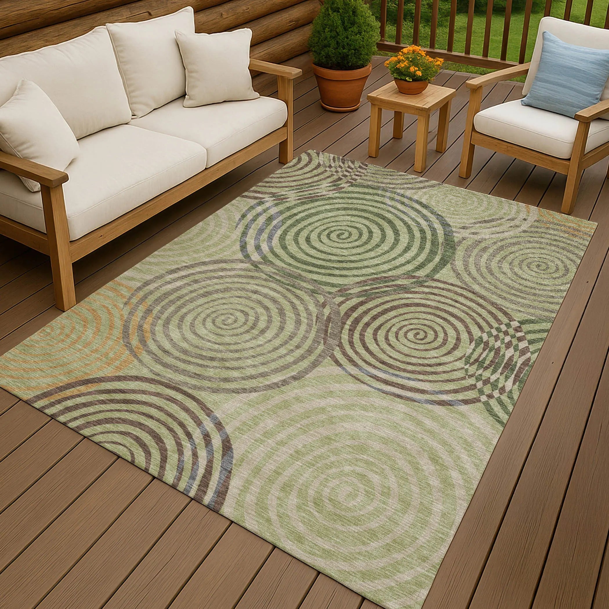 9' X 12' Green And Olive Green Geometric Washable Indoor Outdoor Area Rug Homeroots Outdoor