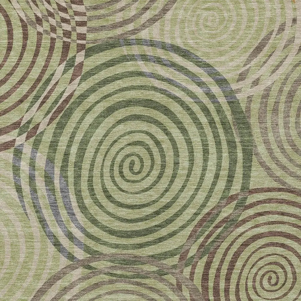 9' X 12' Green And Olive Green Geometric Washable Indoor Outdoor Area Rug Homeroots Outdoor