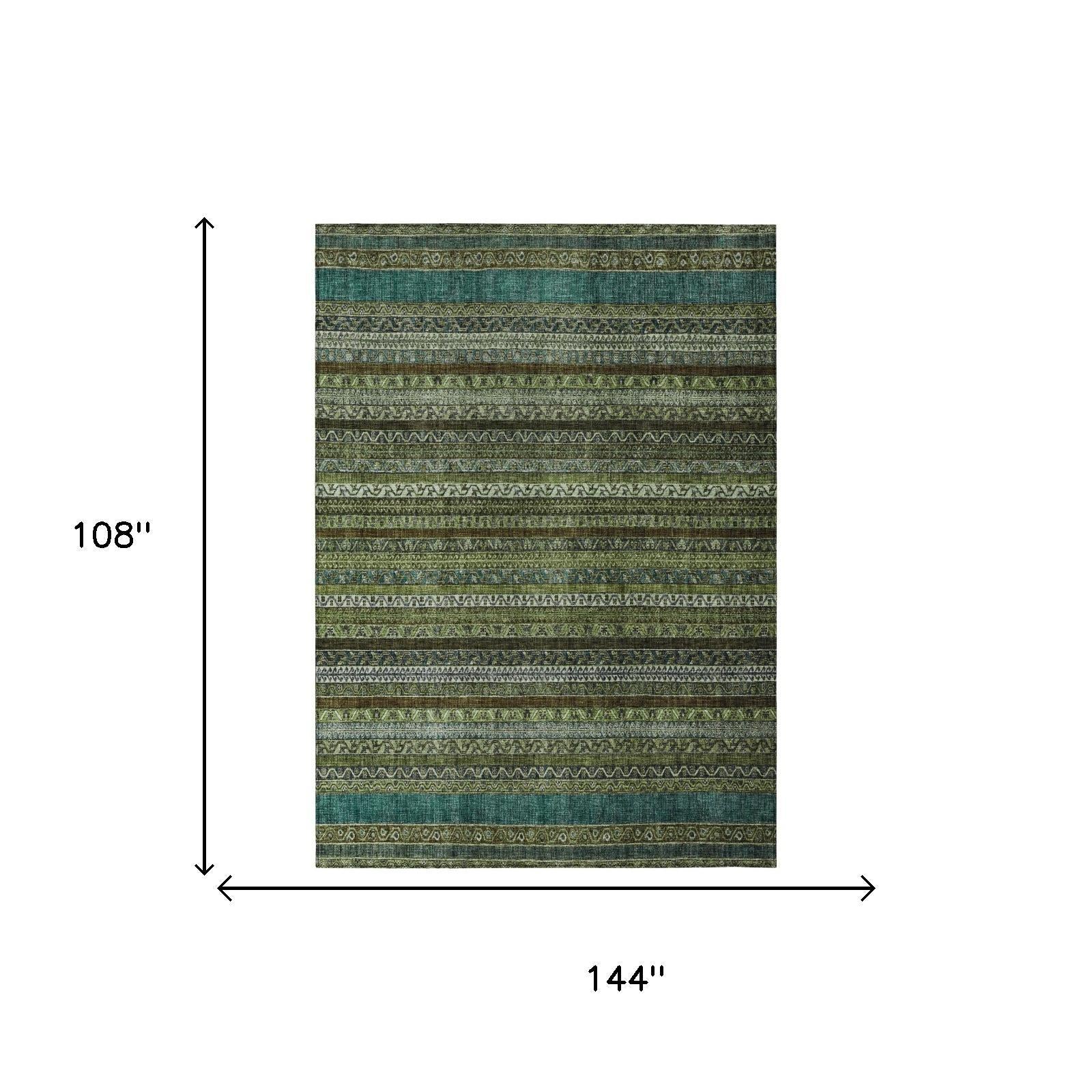 9' X 12' Green And Olive Green Striped Washable Indoor Outdoor Area Rug Homeroots Outdoor
