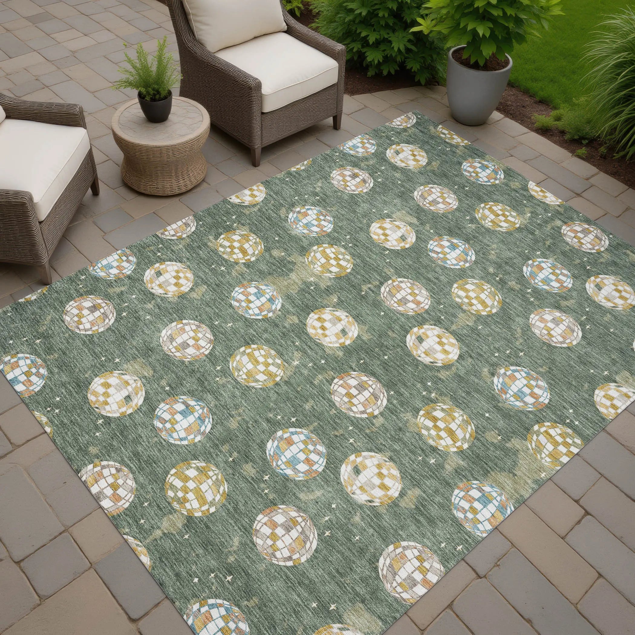 9' X 12' Green And Pearl Geometric Washable Indoor Outdoor Area Rug Homeroots Outdoor