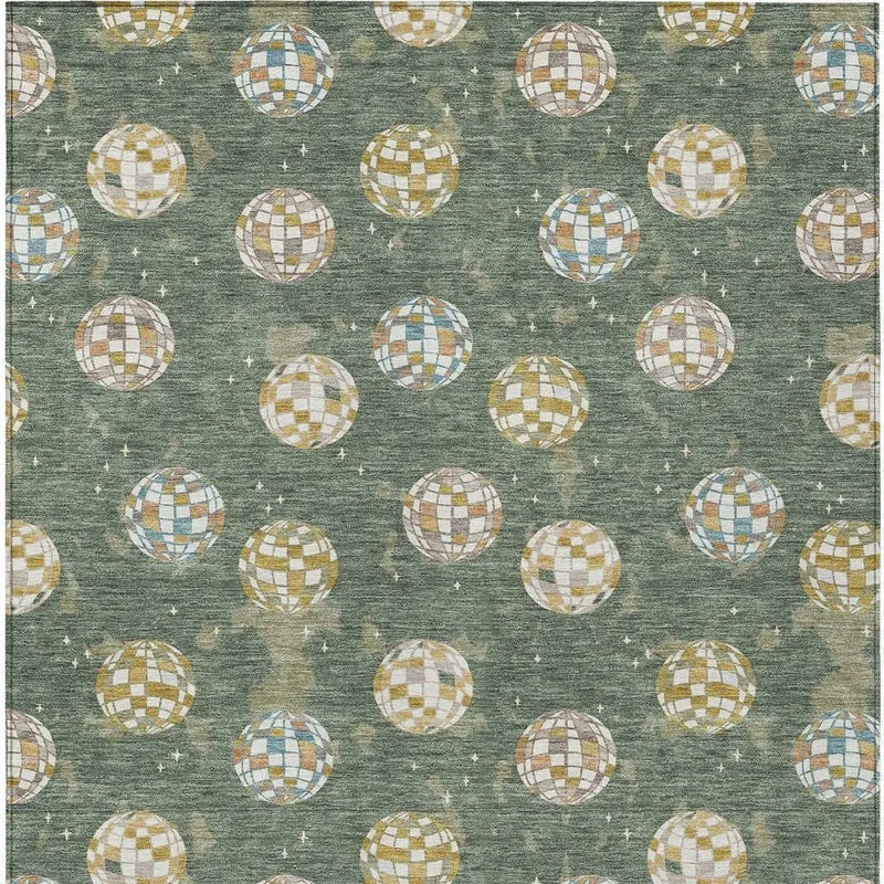 9' X 12' Green And Pearl Geometric Washable Indoor Outdoor Area Rug Homeroots Outdoor