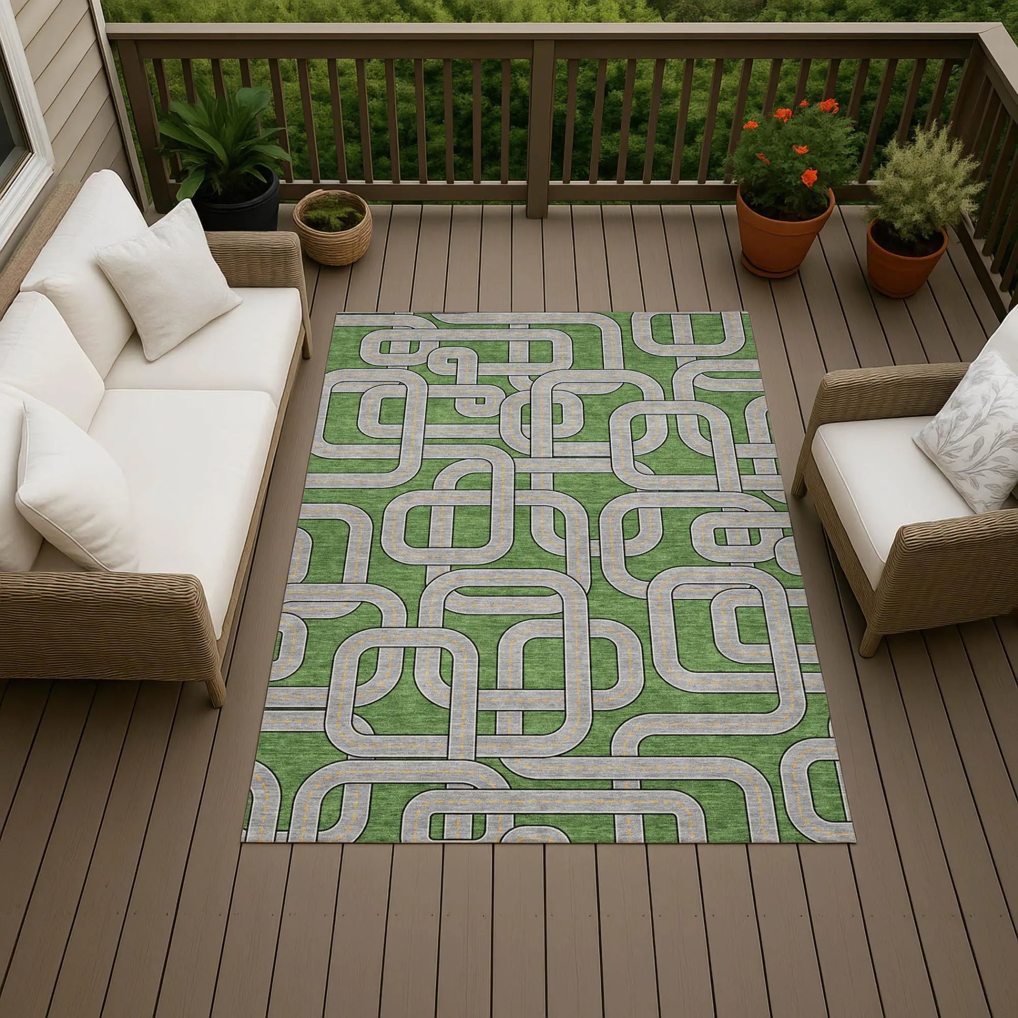 9' X 12' Green And Pewter Geometric Washable Indoor Outdoor Area Rug Homeroots Outdoor
