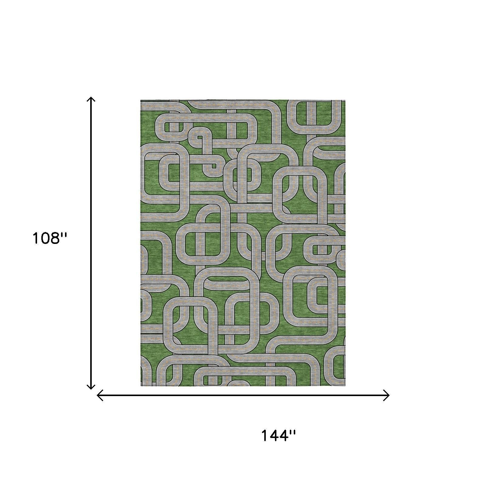 9' X 12' Green And Pewter Geometric Washable Indoor Outdoor Area Rug Homeroots Outdoor