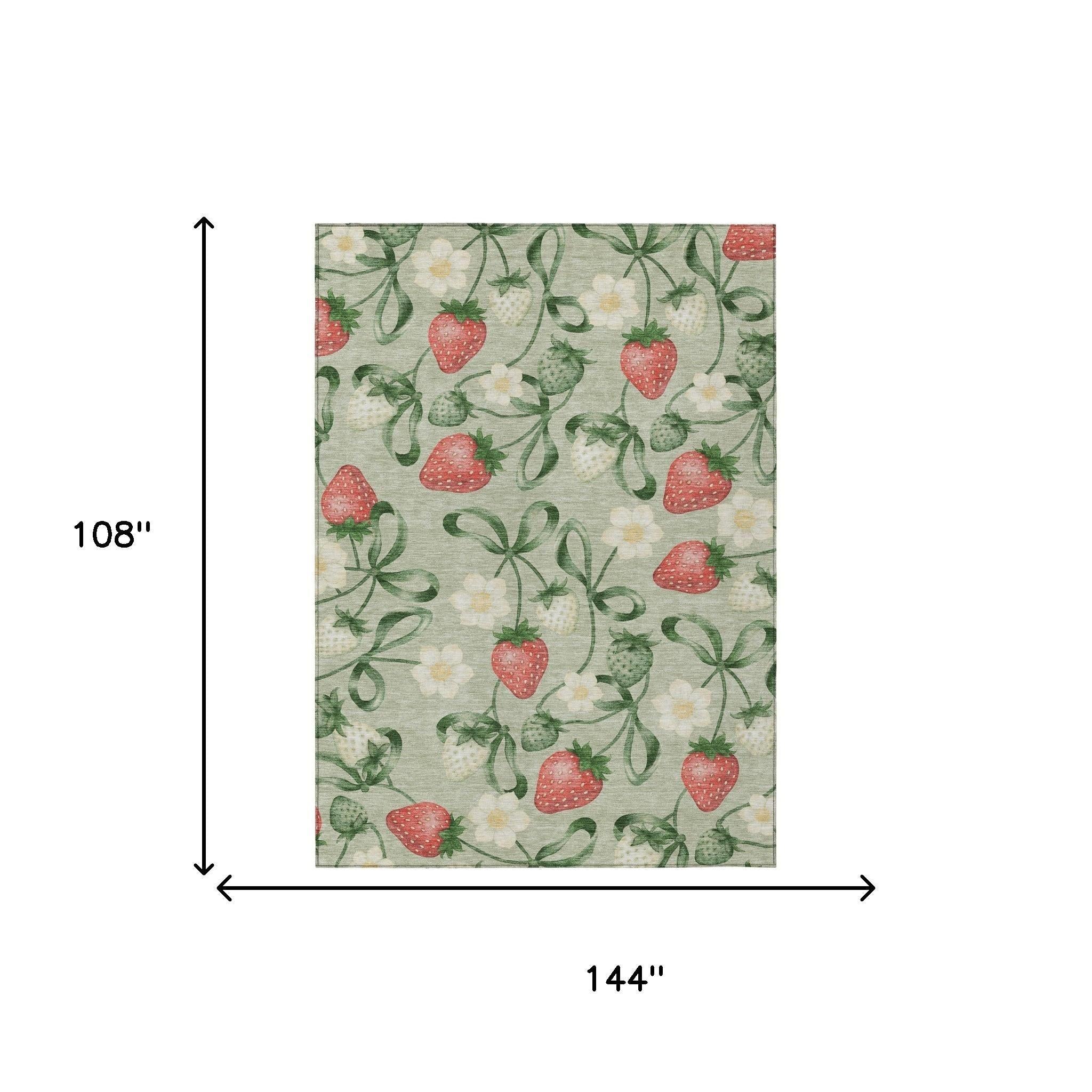 9' X 12' Green And Red Floral Washable Indoor Outdoor Area Rug Homeroots Outdoor