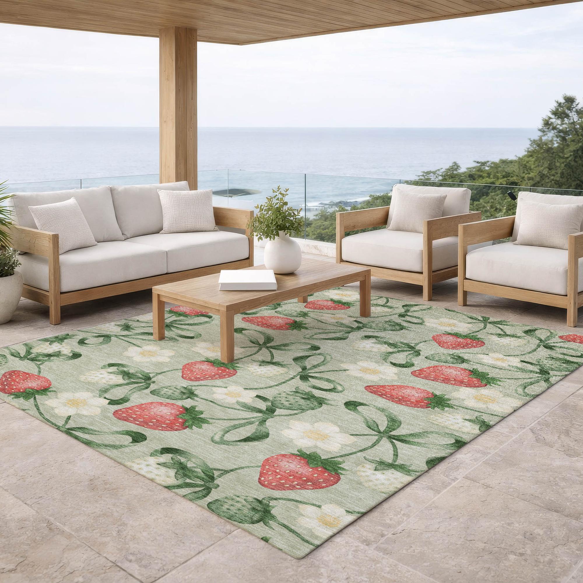 9' X 12' Green And Red Floral Washable Indoor Outdoor Area Rug Homeroots Outdoor