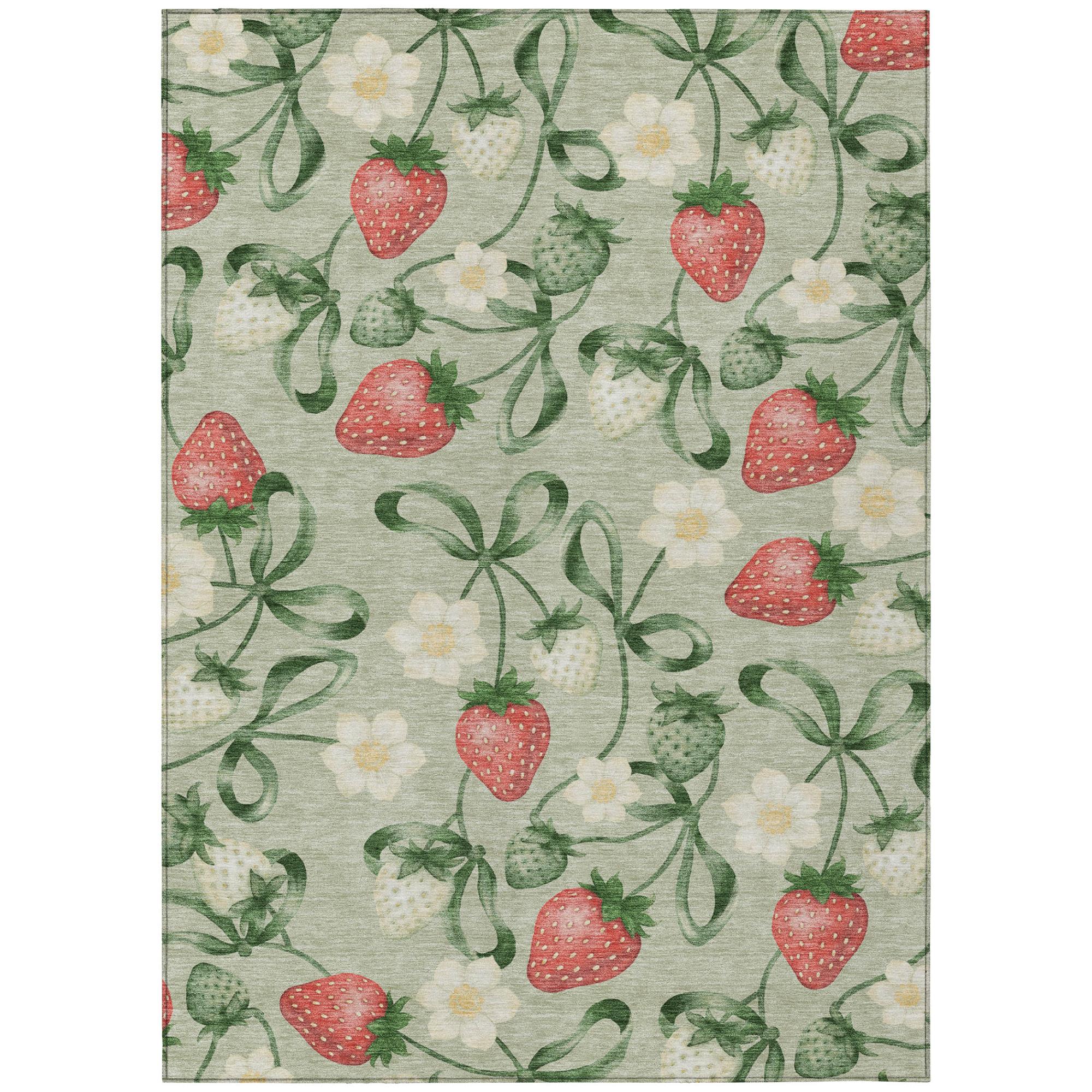 9' X 12' Green And Red Floral Washable Indoor Outdoor Area Rug Homeroots Outdoor