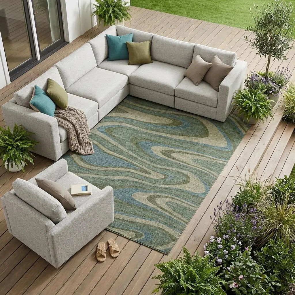 9' X 12' Green And Sage Abstract Washable Indoor Outdoor Area Rug Homeroots Outdoor