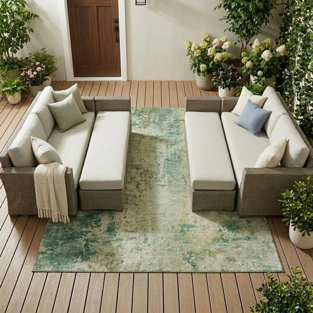 9' X 12' Green And Sage Abstract Washable Indoor Outdoor Area Rug Homeroots Outdoor