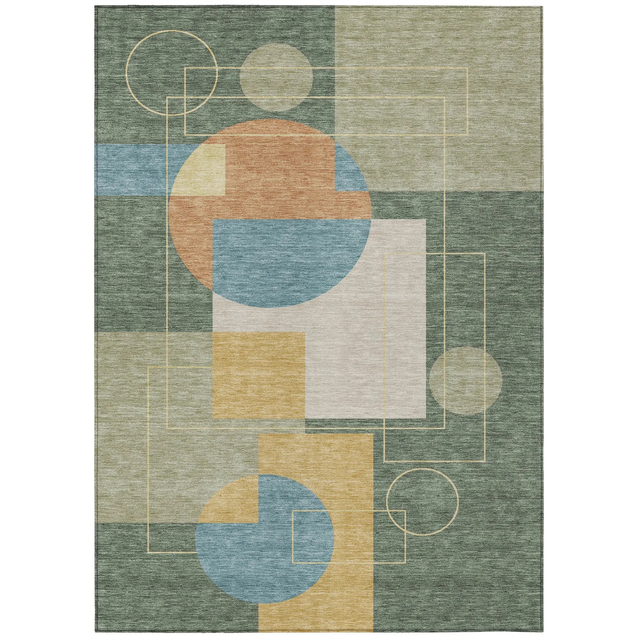 9' X 12' Green And Sage Geometric Washable Indoor Outdoor Area Rug Homeroots Outdoor