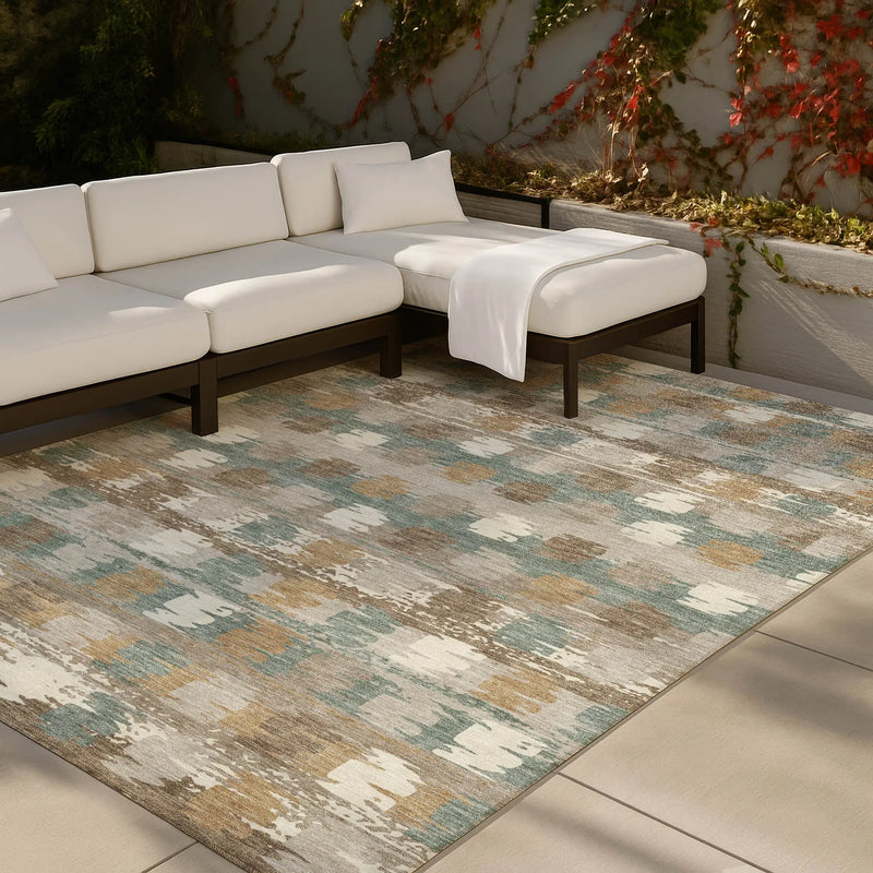 9' X 12' Green And Silver Abstract Washable Indoor Outdoor Area Rug Homeroots Outdoor