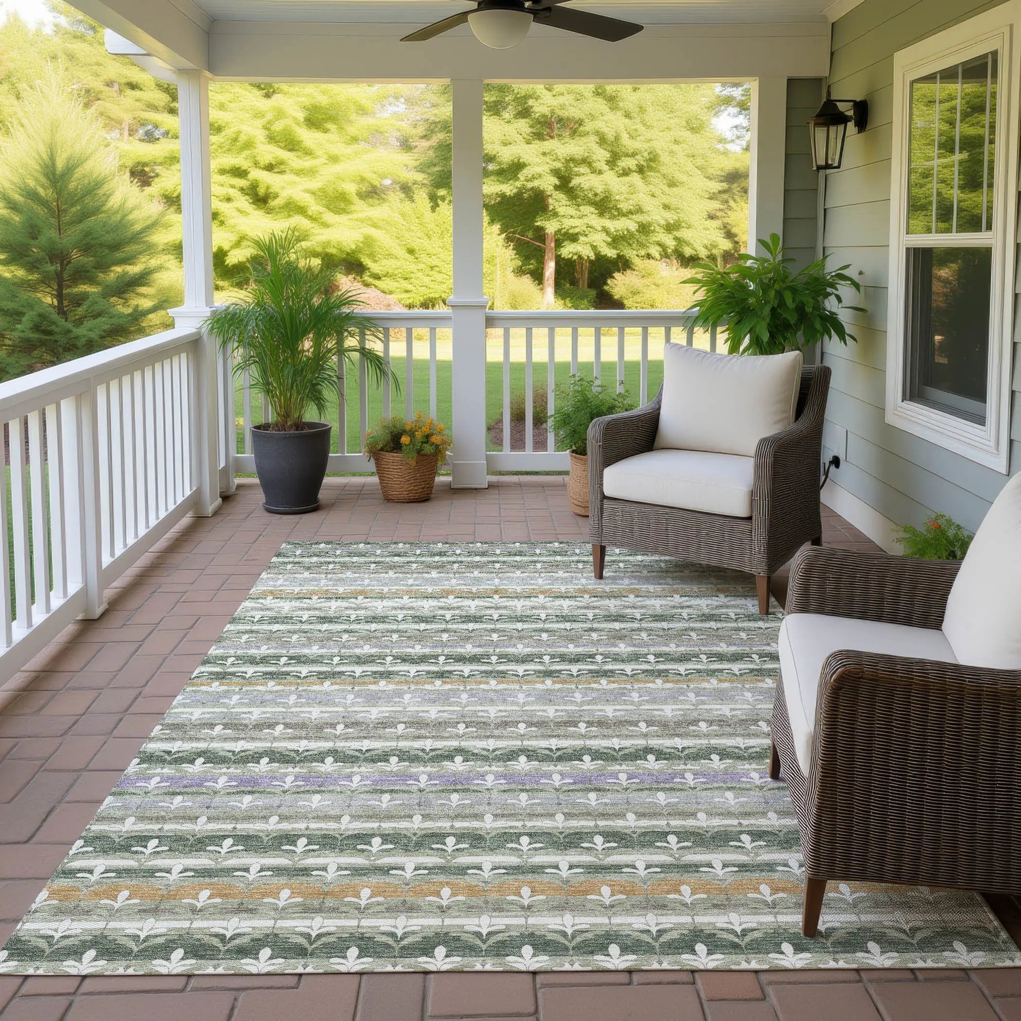 9' X 12' Green And Silver Damask Washable Indoor Outdoor Area Rug Homeroots Outdoor
