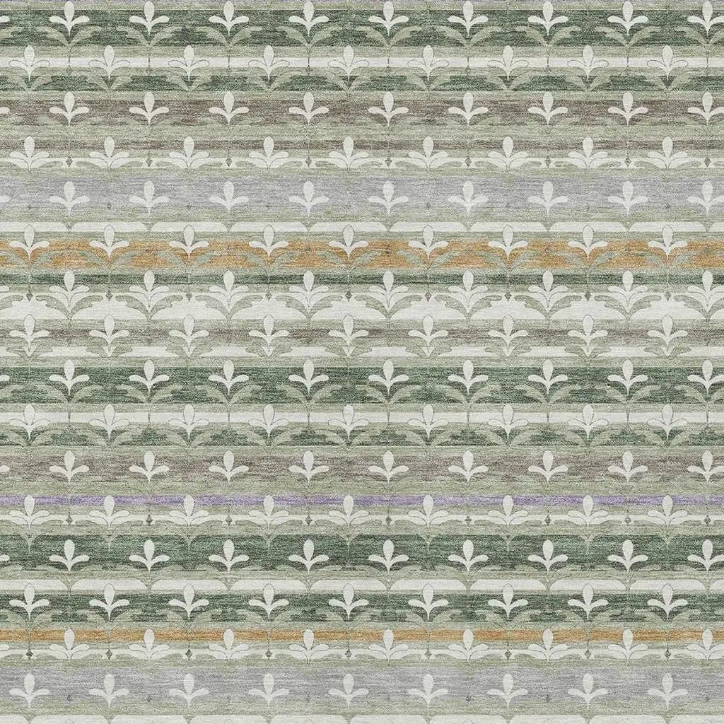 9' X 12' Green And Silver Damask Washable Indoor Outdoor Area Rug Homeroots Outdoor