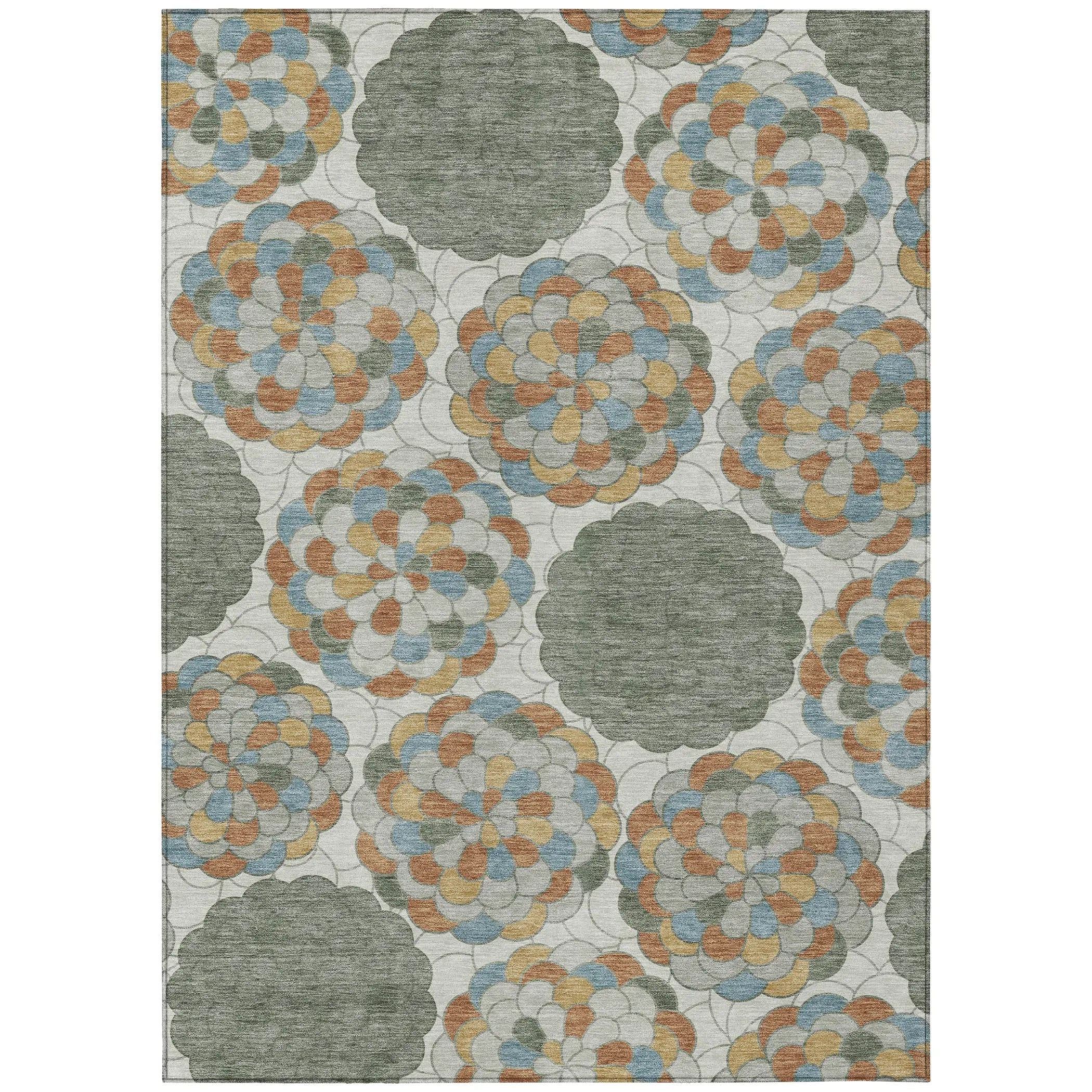9' X 12' Green And Silver Floral Washable Indoor Outdoor Area Rug Homeroots Outdoor