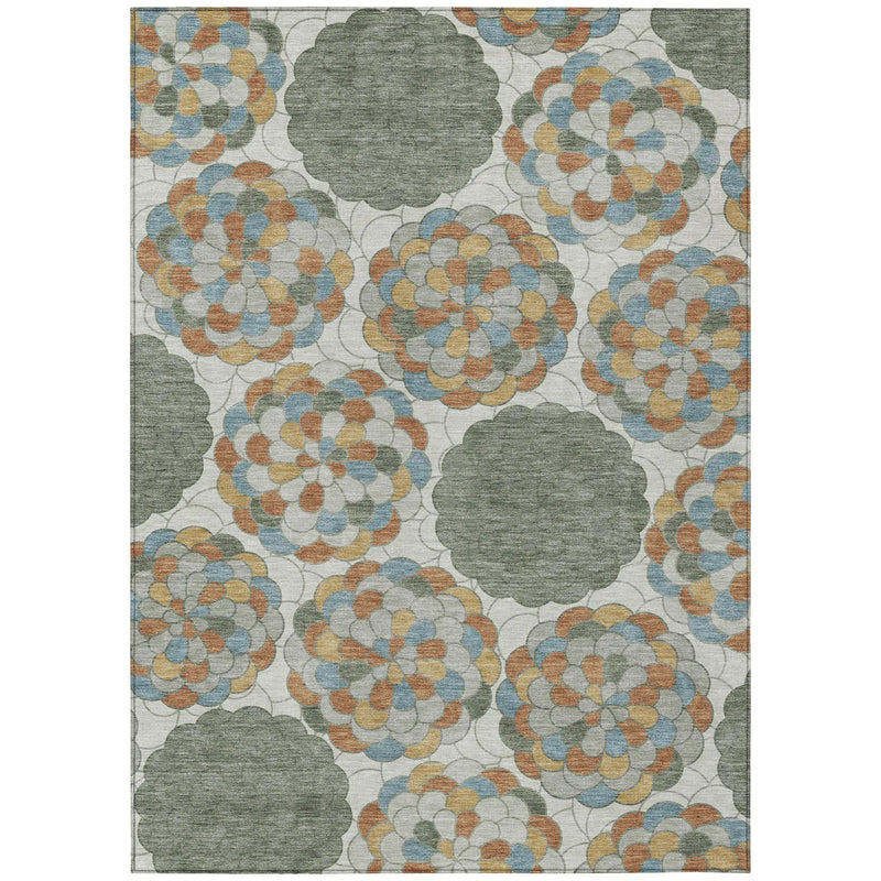 9' X 12' Green And Silver Floral Washable Indoor Outdoor Area Rug Homeroots Outdoor