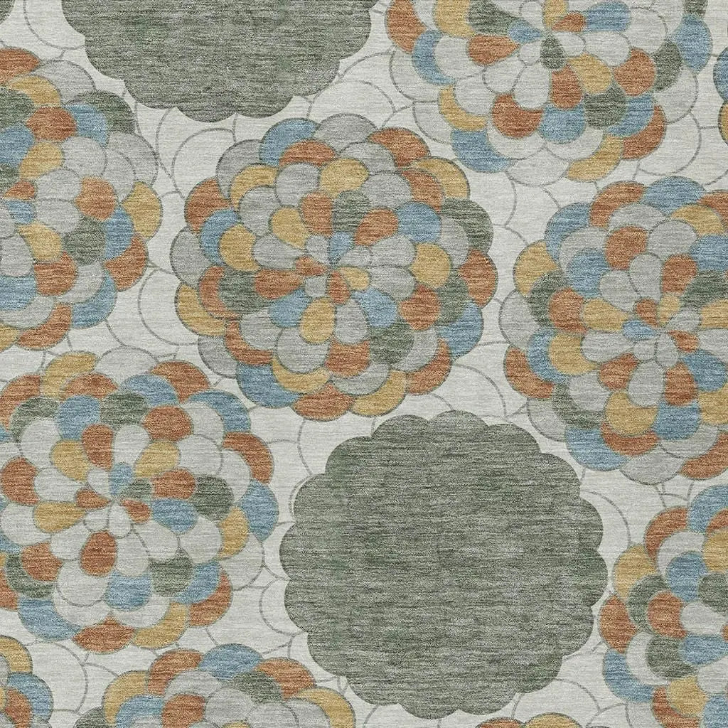 9' X 12' Green And Silver Floral Washable Indoor Outdoor Area Rug Homeroots Outdoor