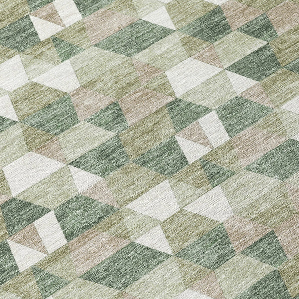 9' X 12' Green And Silver Geometric Washable Indoor Outdoor Area Rug Homeroots Outdoor