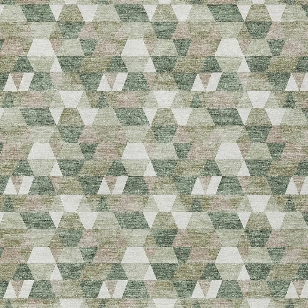 9' X 12' Green And Silver Geometric Washable Indoor Outdoor Area Rug Homeroots Outdoor