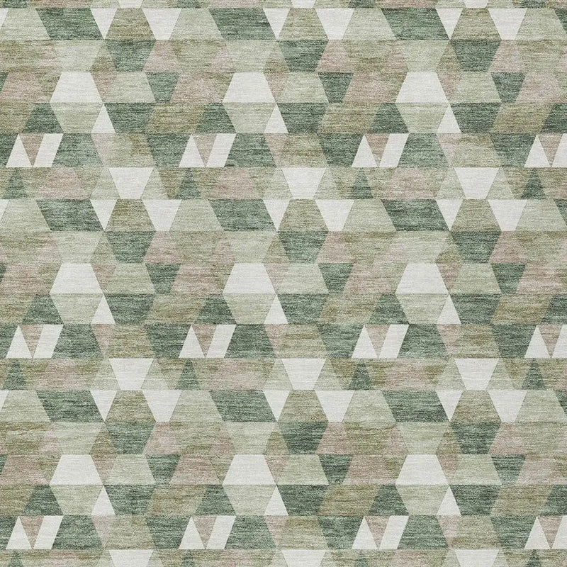 9' X 12' Green And Silver Geometric Washable Indoor Outdoor Area Rug Homeroots Outdoor