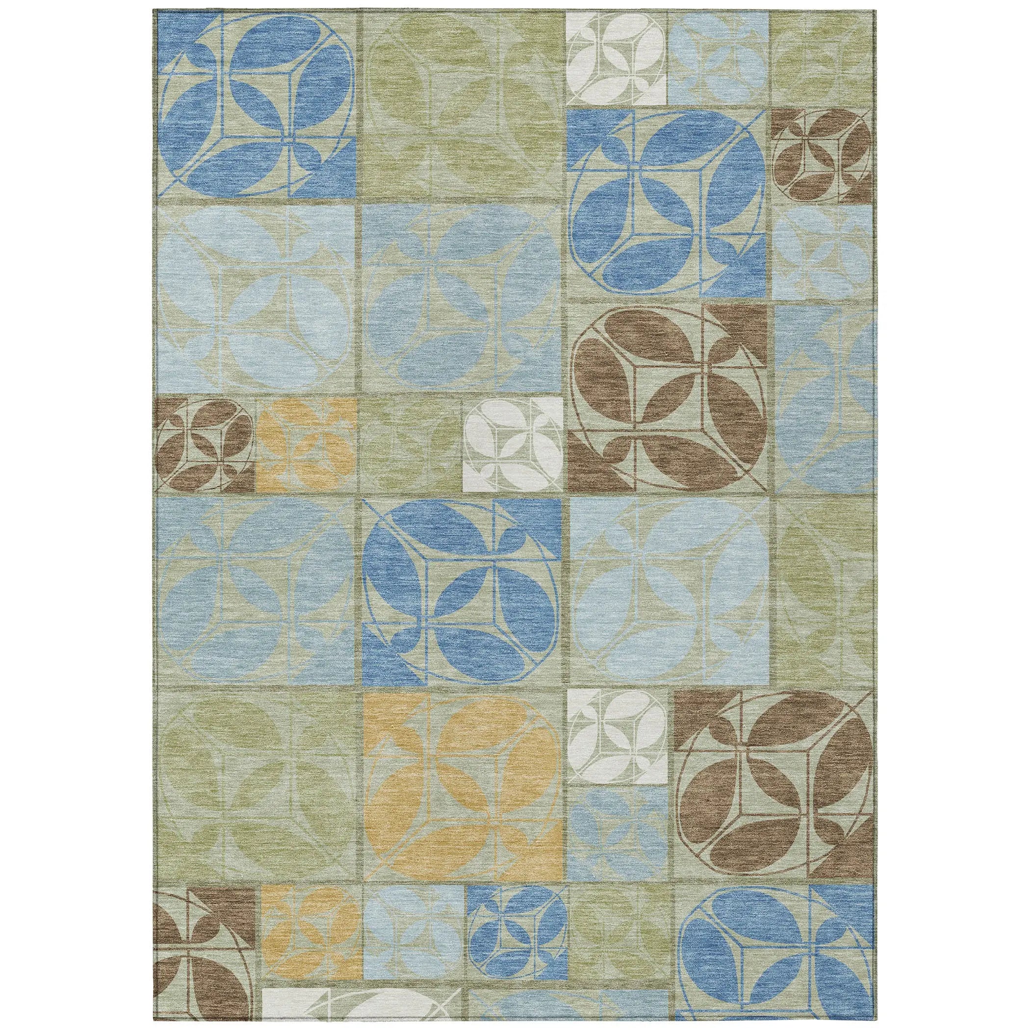9' X 12' Green And Silver Geometric Washable Indoor Outdoor Area Rug Homeroots Outdoor