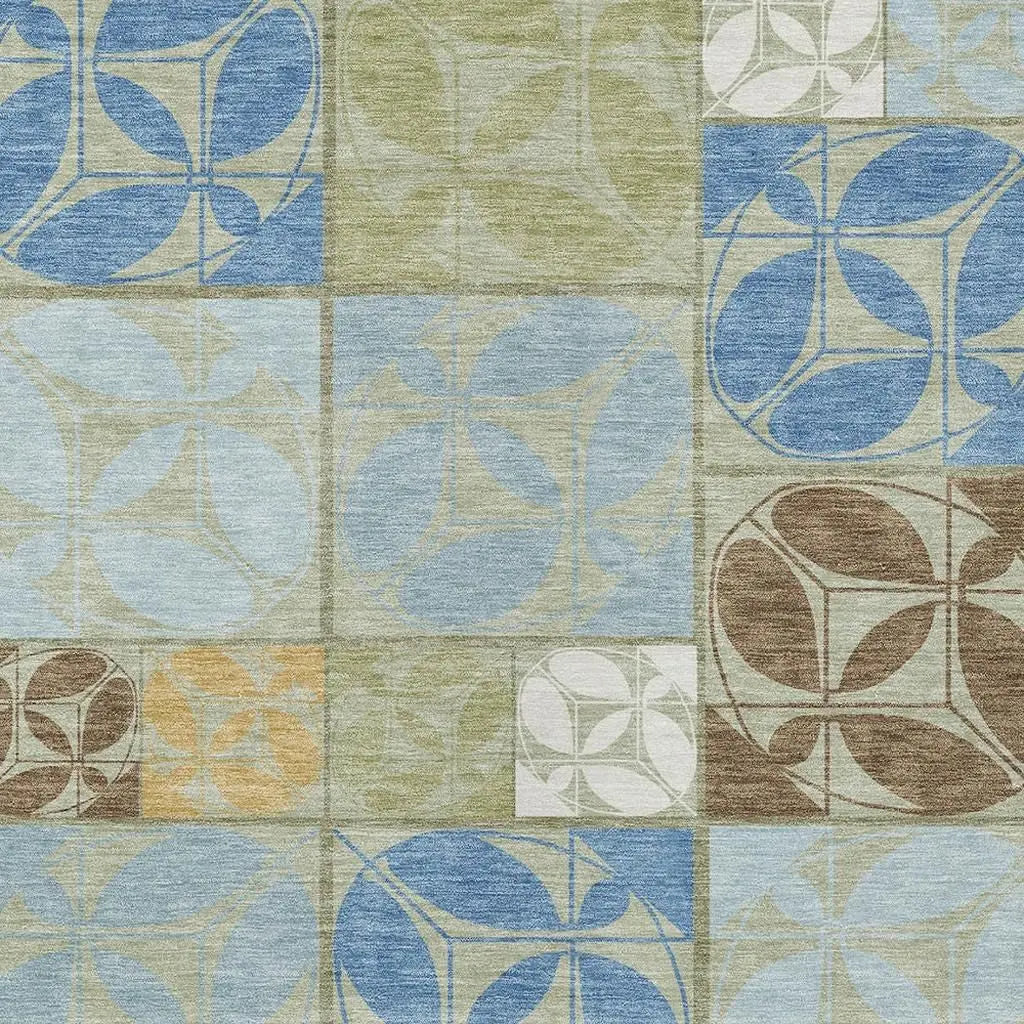 9' X 12' Green And Silver Geometric Washable Indoor Outdoor Area Rug Homeroots Outdoor