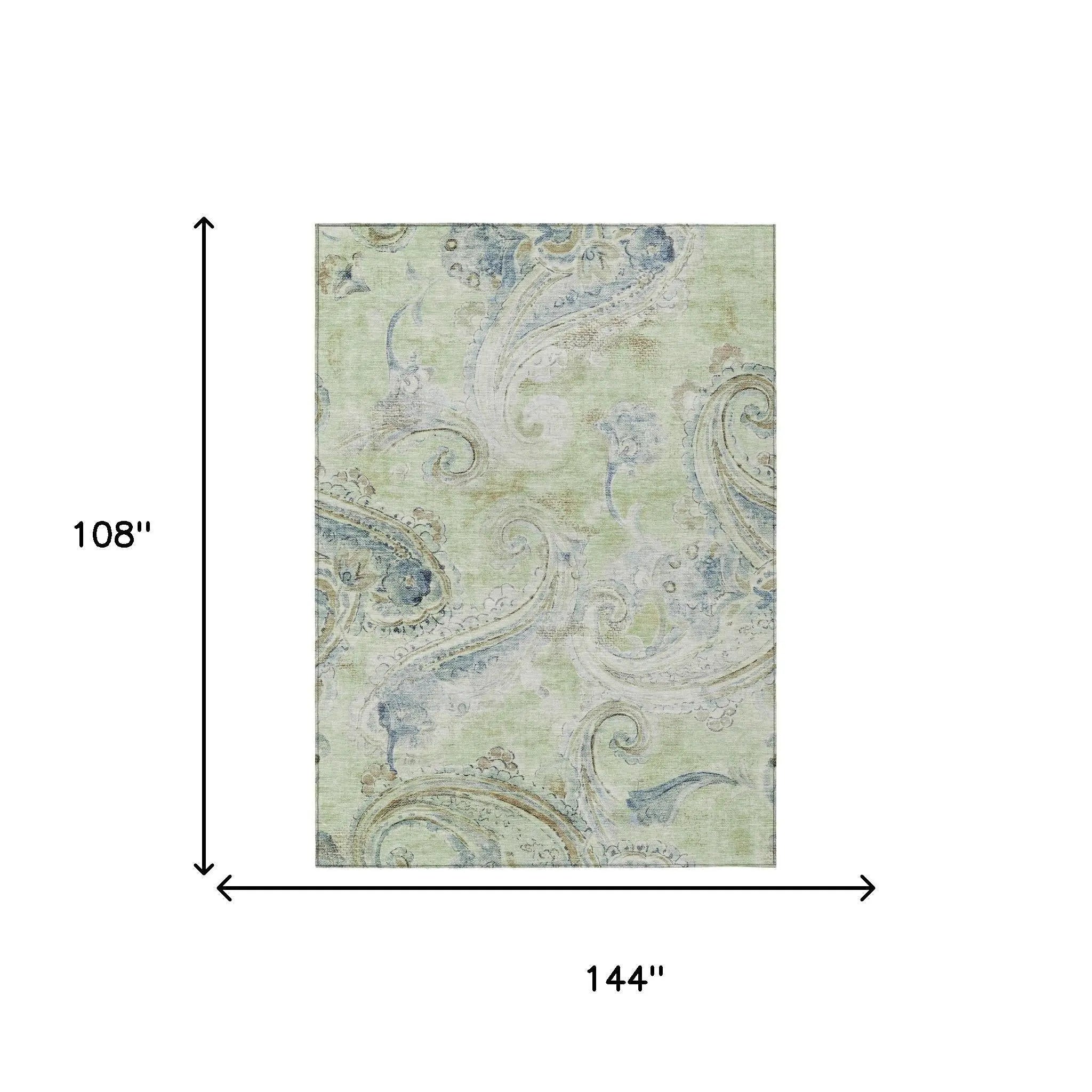 9' X 12' Green And Silver Paisley Washable Indoor Outdoor Area Rug Homeroots Outdoor