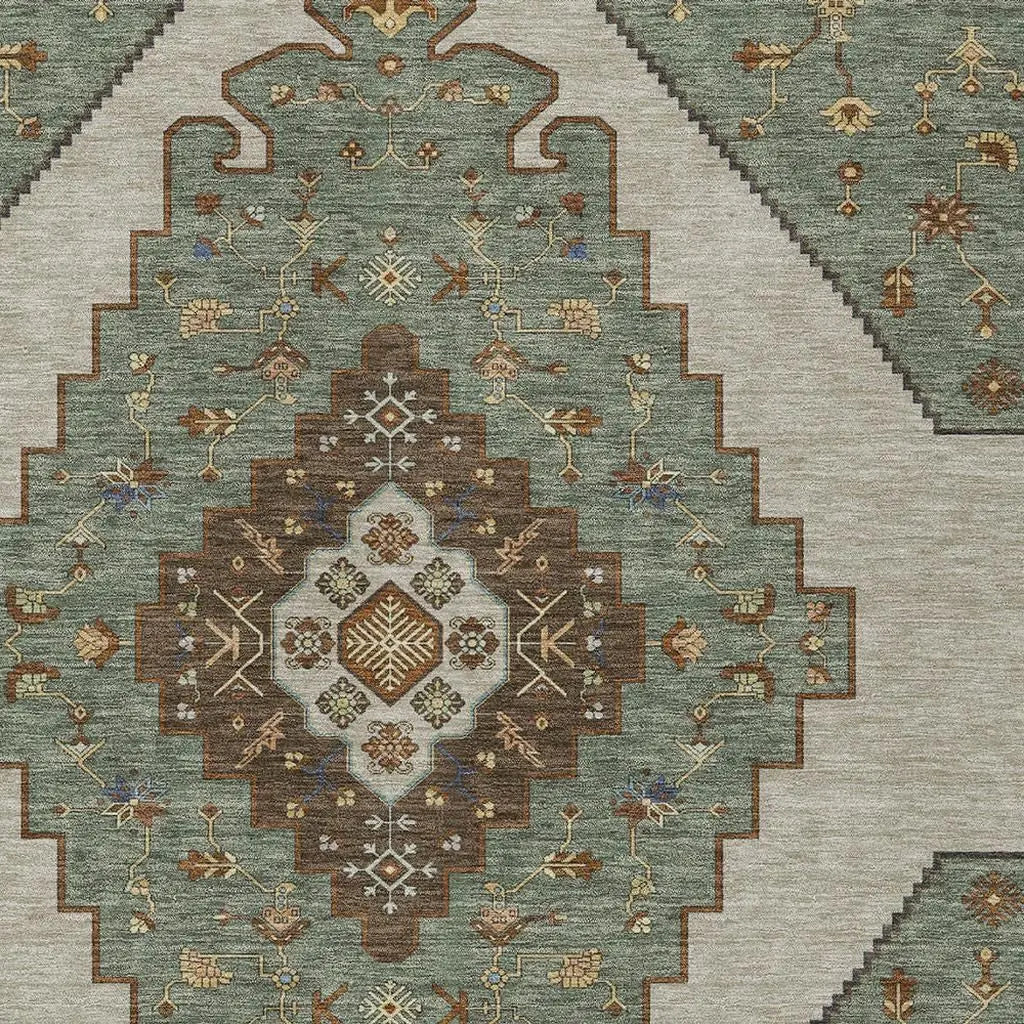 9' X 12' Green And Taupe Geometric Washable Indoor Outdoor Area Rug Homeroots Outdoor