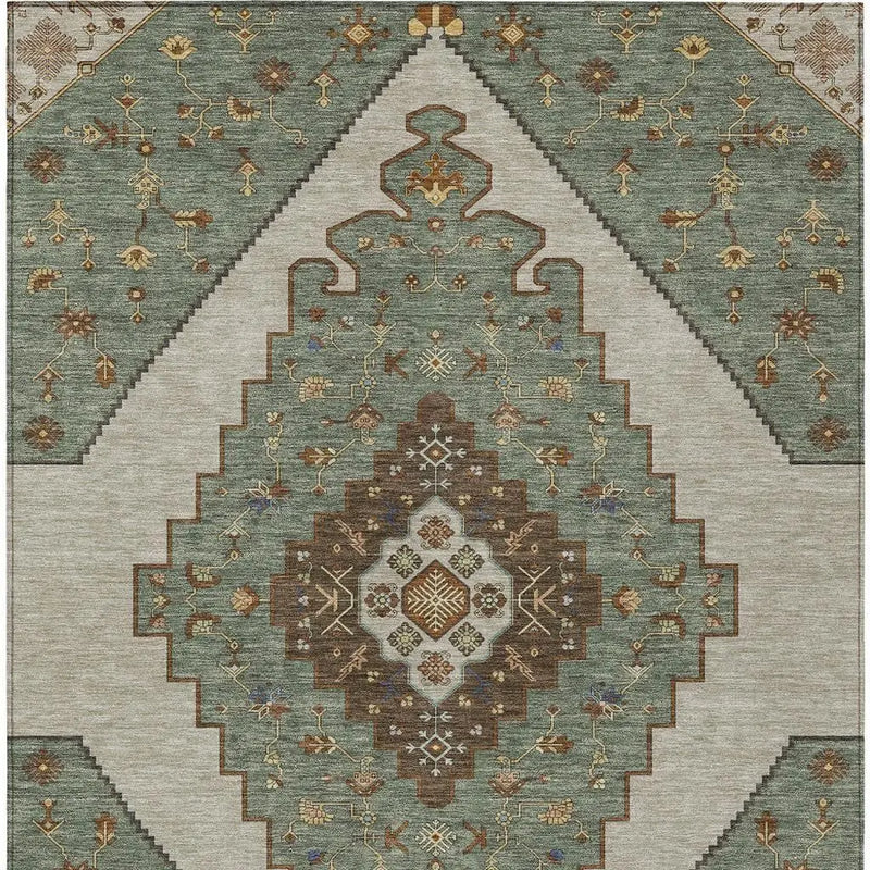 9' X 12' Green And Taupe Geometric Washable Indoor Outdoor Area Rug Homeroots Outdoor