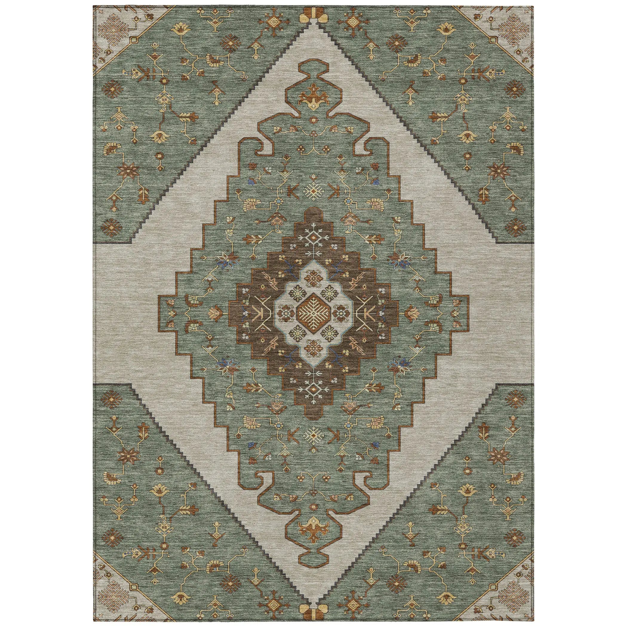 9' X 12' Green And Taupe Geometric Washable Indoor Outdoor Area Rug Homeroots Outdoor