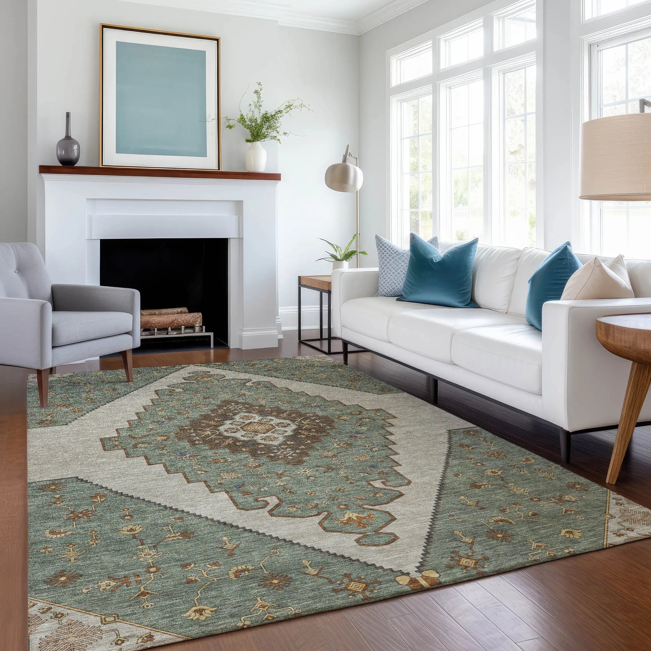 9' X 12' Green And Taupe Geometric Washable Indoor Outdoor Area Rug Homeroots Outdoor