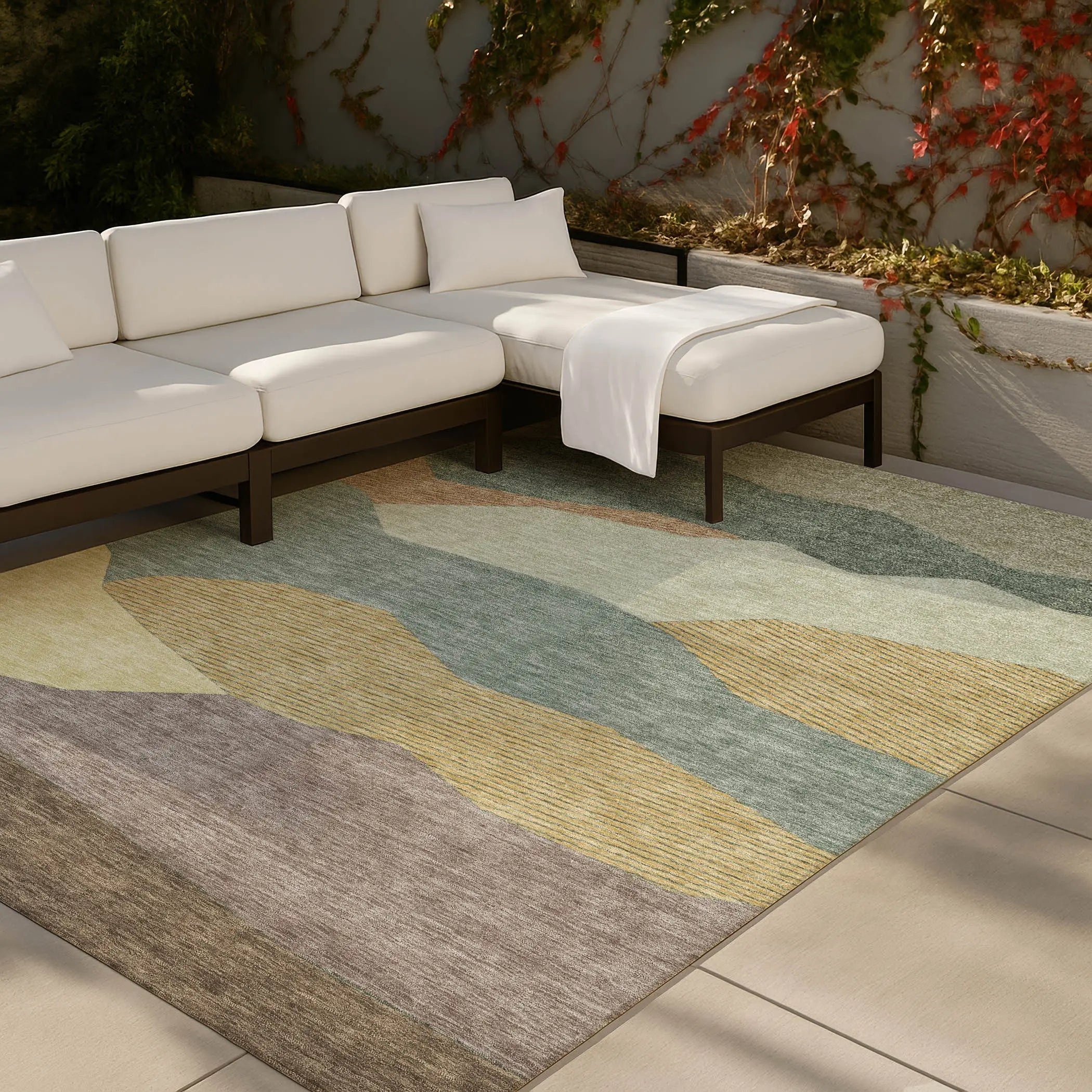 9' X 12' Green And Taupe Geometric Washable Indoor Outdoor Area Rug Homeroots Outdoor