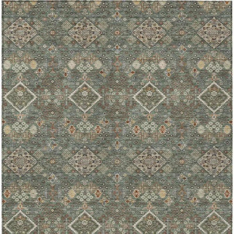 9' X 12' Green And Taupe Geometric Washable Indoor Outdoor Area Rug Homeroots Outdoor